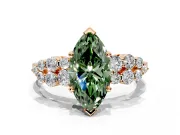 Cluster Engagement Ring Setting for Fancy Green Marquise Center with 2-Row Shoulder Clusters and Prong Head in Rose Gold