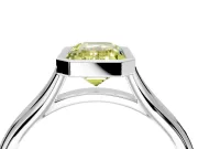 Solitaire Engagement Ring Setting for Fancy Yellow Emerald Cut Center with V Split Shank and Bezel Head in Platinum