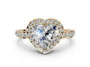 Halo Engagement Ring Setting for Heart-Shaped Center with Heart-Shaped Openwork, Pave Band and Prong Head in Yellow Gold