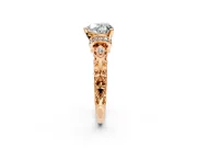 Solitaire Engagement Ring Setting for Heart-Shaped Center with Filigree Band and Prong Head in Rose Gold