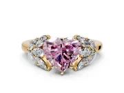 Leaf Cluster Engagement Ring Setting for Fancy Pink Heart-Shaped Center with Marquise Accents and Prong Head in Yellow Gold