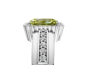 Halo Engagement Ring Setting for Fancy Yellow Emerald Cut Center with Wide Band, Inlaid Accent Row and Prong Head in Platinum