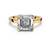 Solitaire Engagement Ring Setting for Asscher Cut Center with Plain Band and Flat Tab Prong Head in Yellow Gold