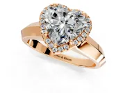 Halo Engagement Ring Setting for Heart-Shaped Center with Knife Ridge Cathedral Band and Prong Head in Rose Gold