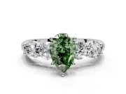 5 Stone Engagement Ring Setting for Fancy Green Pear-Shaped Center with Graduated Accents and Prong Head in Sterling Silver