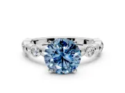 Solitaire Engagement Ring Setting for Fancy Blue Round Cut Center with Beaded Bezel Station Band and Prong Head in Platinum