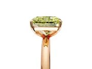Low-Set Solitaire Engagement Ring Setting for Fancy Yellow Radiant Cut Center with Thin Plain Band and Prong Head in Rose Gold