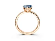 Solitaire Engagement Ring Setting for Fancy Blue Heart-Shaped Center with Large Accents and Prong Head in Rose Gold