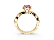Solitaire Engagement Ring Setting for Fancy Pink Round Cut Center with Half-Pave Crossover Band and Prong Head in Yellow Gold