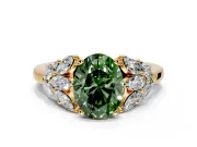Leaf Cluster Engagement Ring Setting for Fancy Green Oval Center with Marquise Accents and Prong Head in Yellow Gold