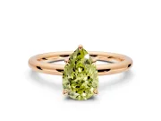 Hidden Halo Engagement Ring Setting for Fancy Yellow Pear-Shaped Center with Thin Rounded Band and Prong Head in Rose Gold