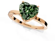 Hidden Halo Engagement Ring Setting for Fancy Green Heart-Shaped Center with Wide Flat Plain Band and Prong Head in Rose Gold