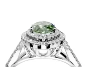 Double Halo Engagement Ring Setting for Fancy Green Marquise Center with Narrow Pave Split Shank and Prong Head in White Gold