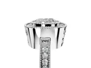 Halo Engagement Ring Setting for Cushion Cut Center with Milgrain Halo, Pave Band and Prong Head in White Gold