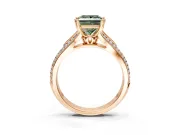 Solitaire Engagement Ring Setting for Fancy Green Princess Cut Center with Pave Rail Split Shank and Prong Head in Rose Gold