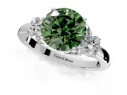 Solitaire Engagement Ring Setting for Fancy Green Round Cut Center with Marquise Flower Shoulders and Prong Head in White Gold