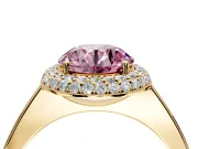 Halo Engagement Ring Setting for Fancy Pink Round Cut Center with Plain Tapered Band and Prong Head in Yellow Gold