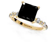 Solitaire Engagement Ring Setting for Fancy Black Princess Cut Center with Alternating Size Accents and Prong Head in Yellow Gold