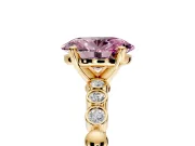 Solitaire Engagement Ring Setting for Fancy Pink Oval Center with Bezel-Dot Beaded Band and Prong Head in Yellow Gold