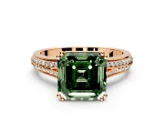 Solitaire Engagement Ring Setting for Fancy Green Asscher Cut Center with Pave Rail Split Shank and Prong Head in Rose Gold