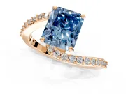 Solitaire Engagement Ring Setting for Fancy Blue Radiant Cut Center with Pave Bypass Swirl Band and Prong Head in Rose Gold