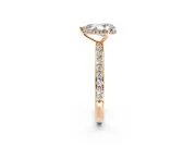 Hidden Halo Engagement Ring Setting for Pear-Shaped Center with Pave Band and Prong Head in Rose Gold