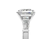 3 Stone Engagement Ring Setting for Princess Cut Center with Channel Baguette Accents and Prong Head in Platinum