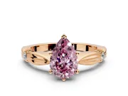 Solitaire Engagement Ring Setting for Fancy Pink Pear-Shaped Center with Carved Leaf Shoulders and Prong Head in Rose Gold
