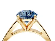 Solitaire Engagement Ring Setting for Fancy Blue Round Cut Center with Tapered Split Shoulders and Prong Head in Yellow Gold