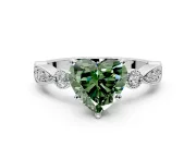 Solitaire Engagement Ring Setting for Fancy Green Heart-Shaped Center with Milgrain Bezel Accents and Prong Head in Platinum
