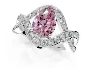 Halo Engagement Ring Setting for Fancy Pink Pear-Shaped Center with Pave Infinity Twist Band and Prong Head in Sterling Silver