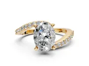 Solitaire Engagement Ring Setting for Oval Center with Pave Bypass Swirl Band and Prong Head in Yellow Gold