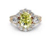 Halo Engagement Ring Setting for Fancy Yellow Oval Center with Two-Strand Split Shank and Prong Head in Yellow Gold