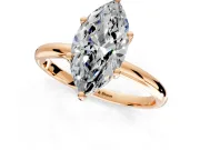 Hidden Halo Engagement Ring Setting for Marquise Center with Thin Round-Wire Band and Prong Head in Rose Gold