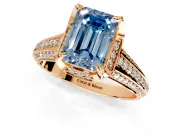 Solitaire Engagement Ring Setting for Fancy Blue Emerald Cut Center with Accented Split Shank and Prong Head in Rose Gold