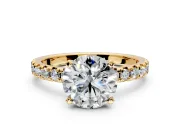 Solitaire Engagement Ring Setting for Round Cut Center with Large Accents and Prong Head in Yellow Gold