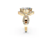 Halo Engagement Ring Setting for Marquise Center with Pave Infinity Twist Band and Prong Head in Yellow Gold