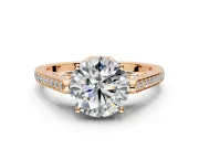 Cathedral Engagement Ring Setting for Round Cut Center with Antique-Style Pave Band and Prong Head in Rose Gold