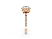 Floral Halo Engagement Ring Setting for Asscher Cut Center with Pave Band and Prong Head in Rose Gold