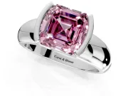 Tension Engagement Ring Setting for Fancy Pink Asscher Cut Center with Wide Flat Band and Tension Head in Platinum