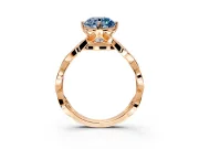 Solitaire Engagement Ring Setting for Fancy Blue Round Cut Center with Accented Twist Band and Leaf Prong Head in Rose Gold