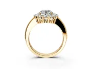 Halo Engagement Ring Setting for Round Cut Center with Milgrain Channel Band and Prong Head in Yellow Gold