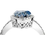Halo Engagement Ring Setting for Fancy Blue Heart-Shaped Center with Heart-Shaped Openwork, Pave Band and Prong Head in Platinum