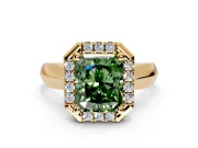 Halo Engagement Ring Setting for Fancy Green Radiant Cut Center with Square Band and Prong Head in Yellow Gold