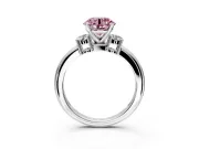 3 Stone Engagement Ring Setting for Fancy Pink Round Cut Center with Wide Plain Band and Prong Head in White Gold