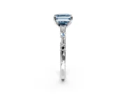 Baguette Engagement Ring Setting for Fancy Blue Asscher Cut Center with Alternating Bar-Set Band and Prong Head in Platinum