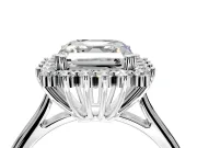 Starburst Halo Engagement Ring Setting for Asscher Cut Center with Thin Round-Wire Band and Prong Head in Platinum