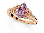 Solitaire Engagement Ring Setting for Fancy Pink Pear-Shaped Center with Filigree Band and Prong Head in Rose Gold