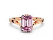 Solitaire Engagement Ring Setting for Fancy Pink Emerald Cut Center with Plain Split Shank and Prong Head in Rose Gold