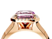 Halo Engagement Ring Setting for Fancy Pink Asscher Cut Center with Knife Ridge Cathedral Band and Prong Head in Rose Gold